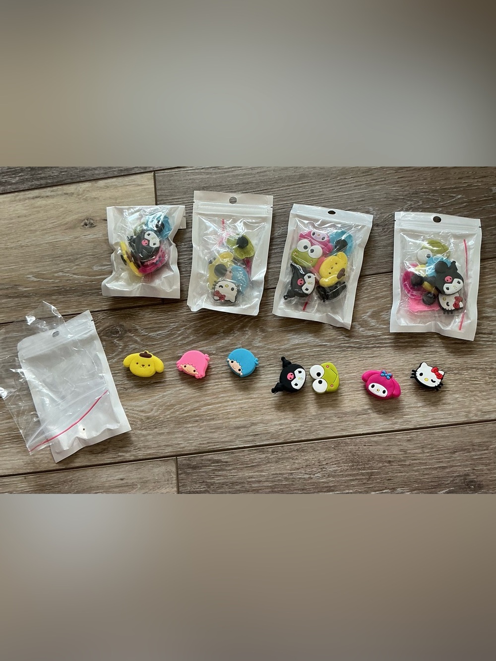 New set of 7 Cute Sanrio Character Shoe Charms - Pink Yellow Blue Black White